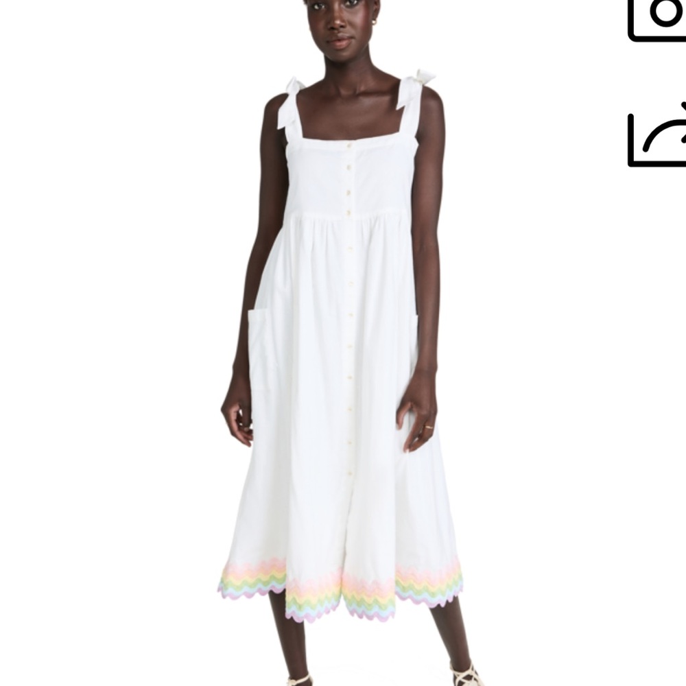 Juliet Dunn Tie-Shoulder Ric-Rac Trim Midi Dress